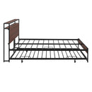 Full Size Metal Platform Bed Frame with Trundle, USB Ports and Slat Support ,No Box Spring Needed Black