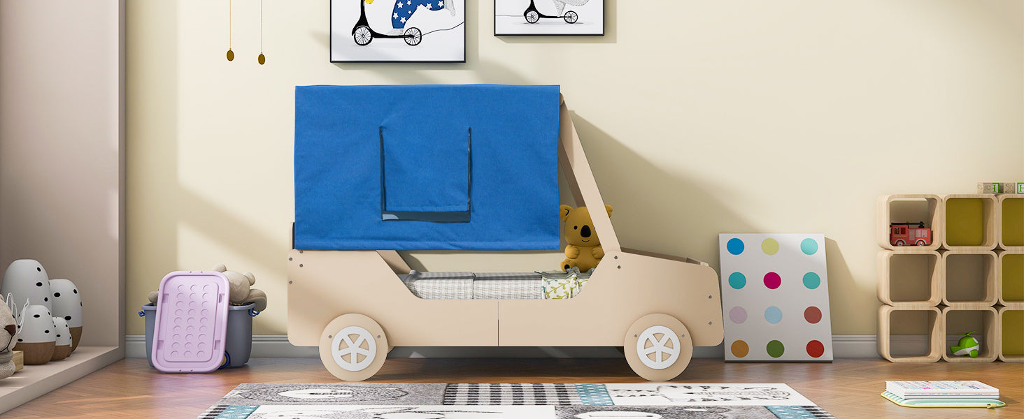 Twin Size Car Shaped Bed with Tents,Natural - Atlantic Fine Furniture Melbourne FL