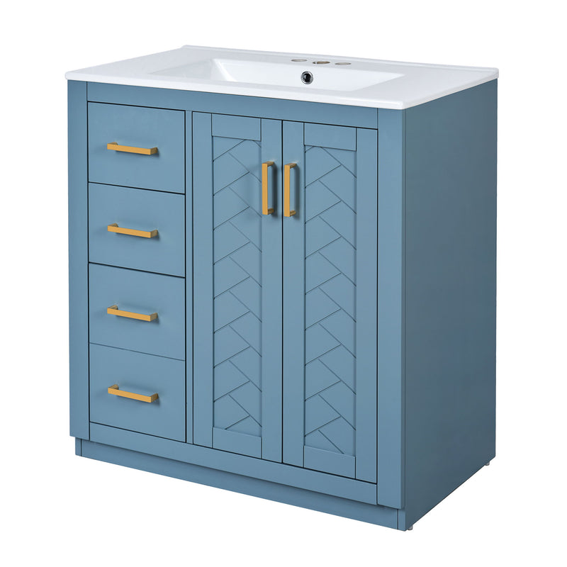 Ceramic Sink Combo, Freestanding Vanity Set With 3 Drawers & Soft Closing Doors