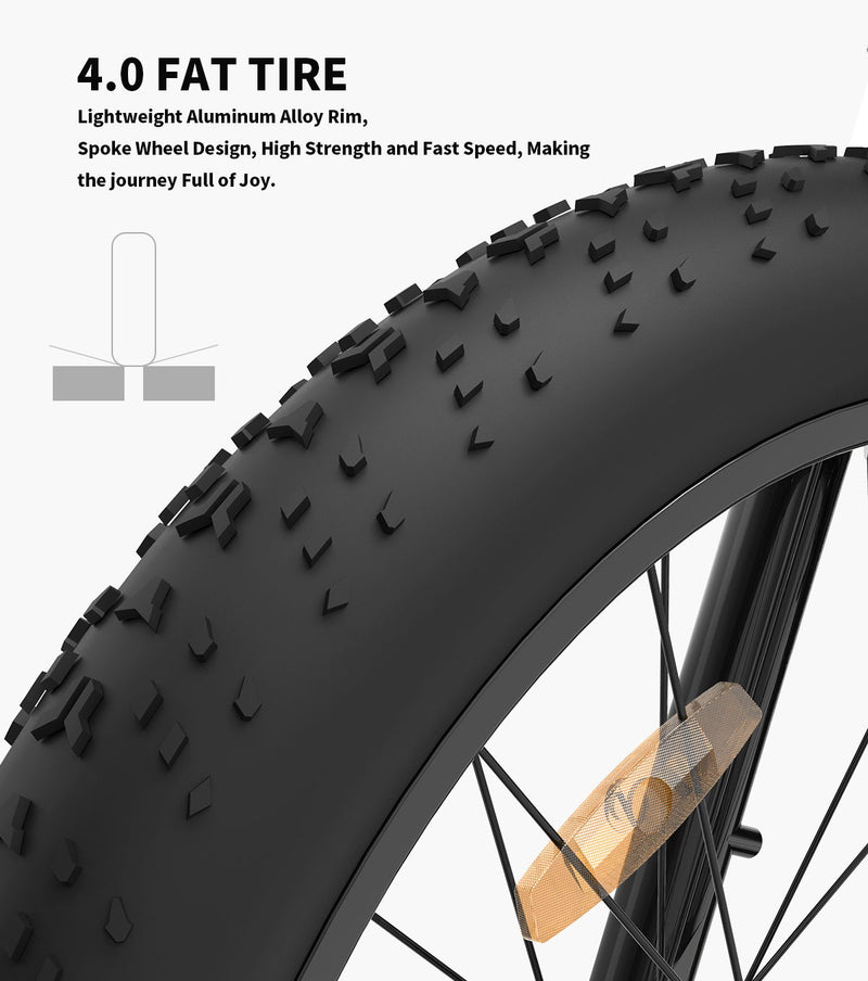 26" 750W Camouflage Electric Bike Fat Tire P7 48V 12.5Ah Removable Lithium Battery For Adults With Detachable Rear Rack Fender S07 - G - White