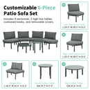 6 Piece Patio Set, Half Moon Outdoor Sectional Sofa With 2 High Low Coffee Tables, 4 Pillows & Cushions