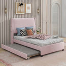 Twin Size Upholstered Bed Frame With Trundle Bed, Teddy Fabric, USB Functionality, And A Pocket Design On The Side Of The Headboard For Storing Small Items - Baby Pink