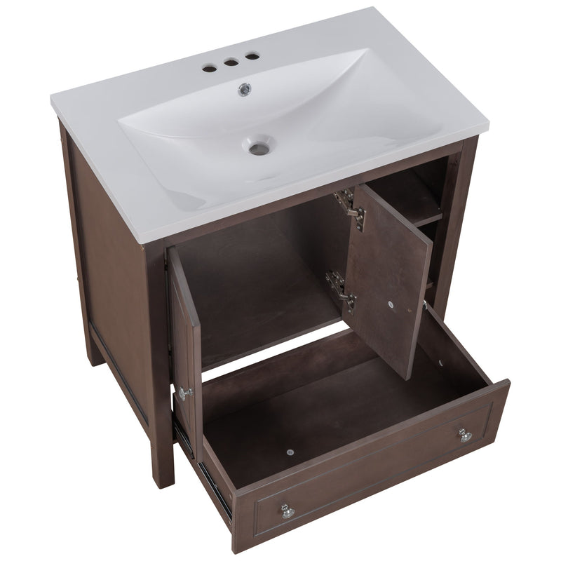 Bathroom Vanity With Sink, Bathroom Storage Cabinet With Doors And Drawers, Solid Wood Frame, Ceramic Sink