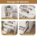 Dressing Table With Movable Mirror And LED Light, 5 Drawer Storage Organizer - White