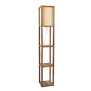 Pinnacle - Shelf Floor Lamp For Bedroom / Living Room, Long Shade - Natural Wood / White