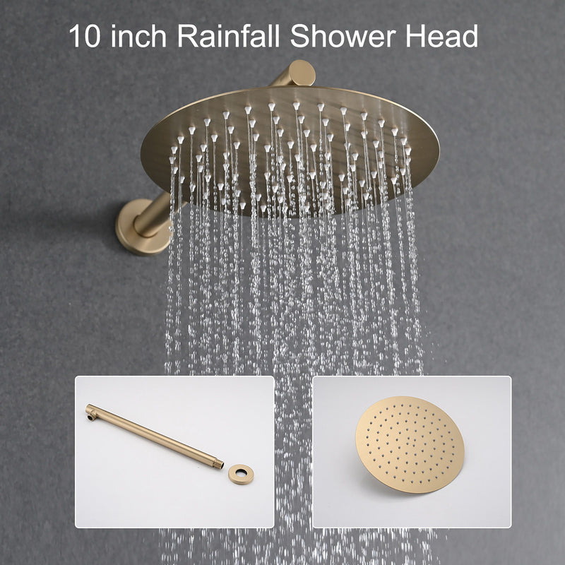 Wall Mounted Shower System With High Pressure Rain Shower Head & 5 Function Handheld - Brushed Gold