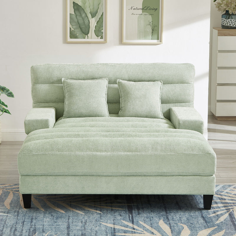 Chaise Bed Lounge Sofa Chair With Adjustable Backrest And LED Light Strip - Green