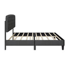 King size Adjustable Headboard with Fine Linen Upholstery and Button Tufting for Bedroom,  Wave Top  Dark Grey