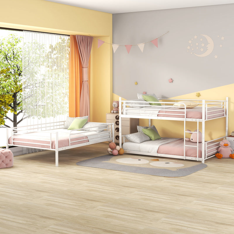 Full-Full-Full Metal  Triple Bed  with Built-in Ladder, Divided into Three Separate Beds,White(OLD SKU:LP000297AAK)