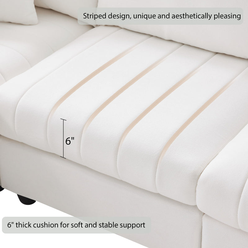 Modern Sectional Sofa With Vertical Stripes, 2 Pillows, 5 Seat Couch With Convertible Ottoman, Various Combinations, L-Shape Indoor Furniture For Living Room