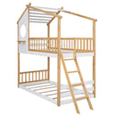 Twin Over Twin Bunk Bed Wood Bed with Roof, Window, Ladder,Natural(OLD SKU :LT100008AAD)