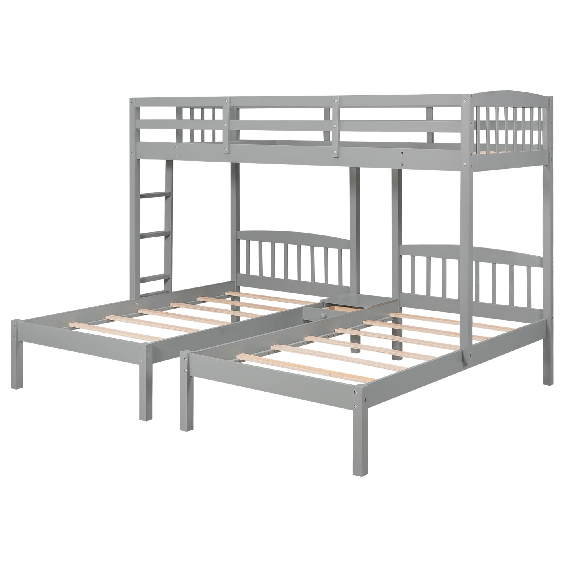 Twin over Twin & Twin Bunk Bed with Built-in Middle Drawer, Gray - Atlantic Fine Furniture Melbourne FL