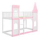 Twin Over Twin Castle Bunk Bed With Ladder - Pink