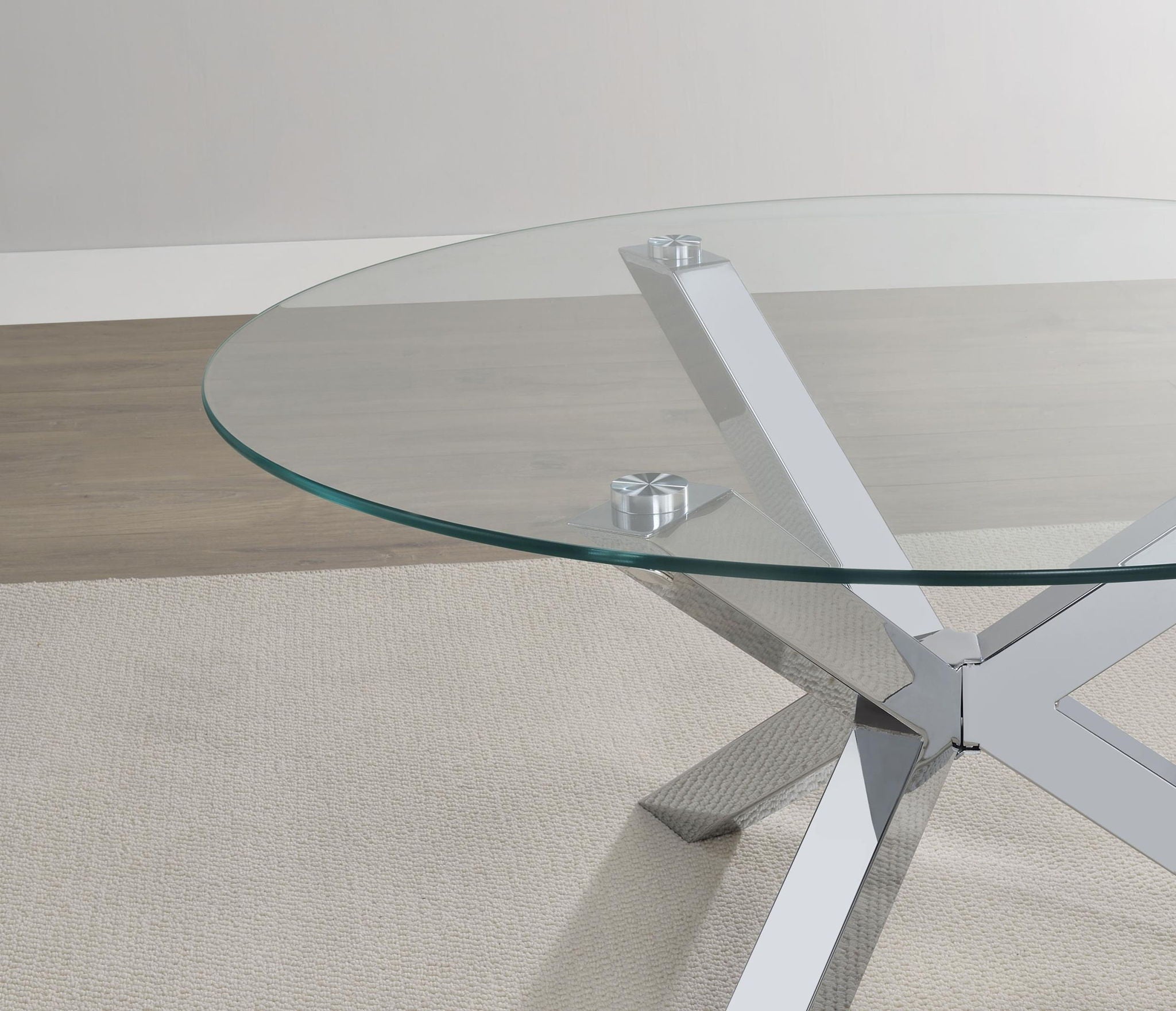 Kenzie Round Tempered Glass Top Cocktail Coffee Table Chrome - Atlantic Fine Furniture Melbourne FL