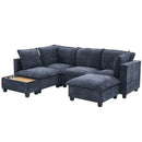 U-Shaped Sectional Modular Sofa With A Movable Ottoman, A Coffee Table With Hidden Charging Devices For Living Room