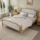Traditional Style Solid Bed Frame With Upholstered Tufted Headboard, No Box Spring Needed
