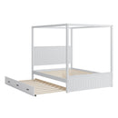 Canopy Platform Bed With Trundle And 3 Storage Drawers, 4 Post Solid Bed Frame With Headboard
