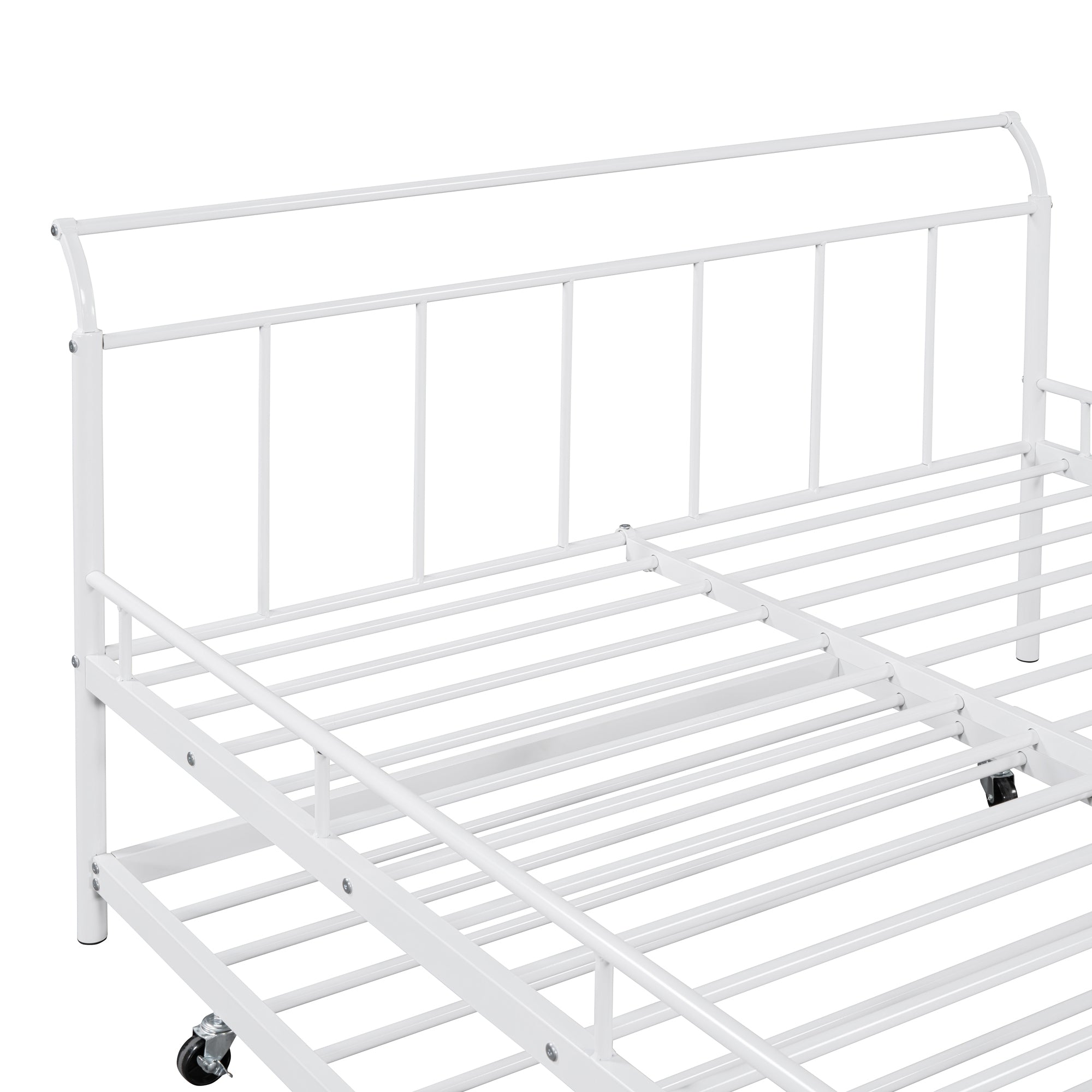 Full Size Metal Daybed with Curved Handle Design and Twin Size Trundle, White - Atlantic Fine Furniture Melbourne FL