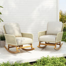 Contemporary Minimalist Wicker Rocking Chair Set With Soft Polyester Cushions And Durable Wooden Frame For Indoor And Outdoor Spaces - Ivory