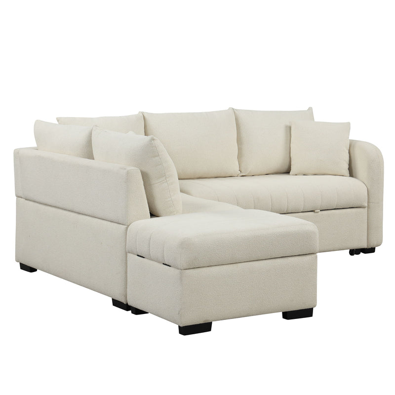 L-Shaped Sectional Pull Out Sofa Bed Sleeper Sofa With Two USB Ports, Two Power Sockets And A Movable Storage Ottoman