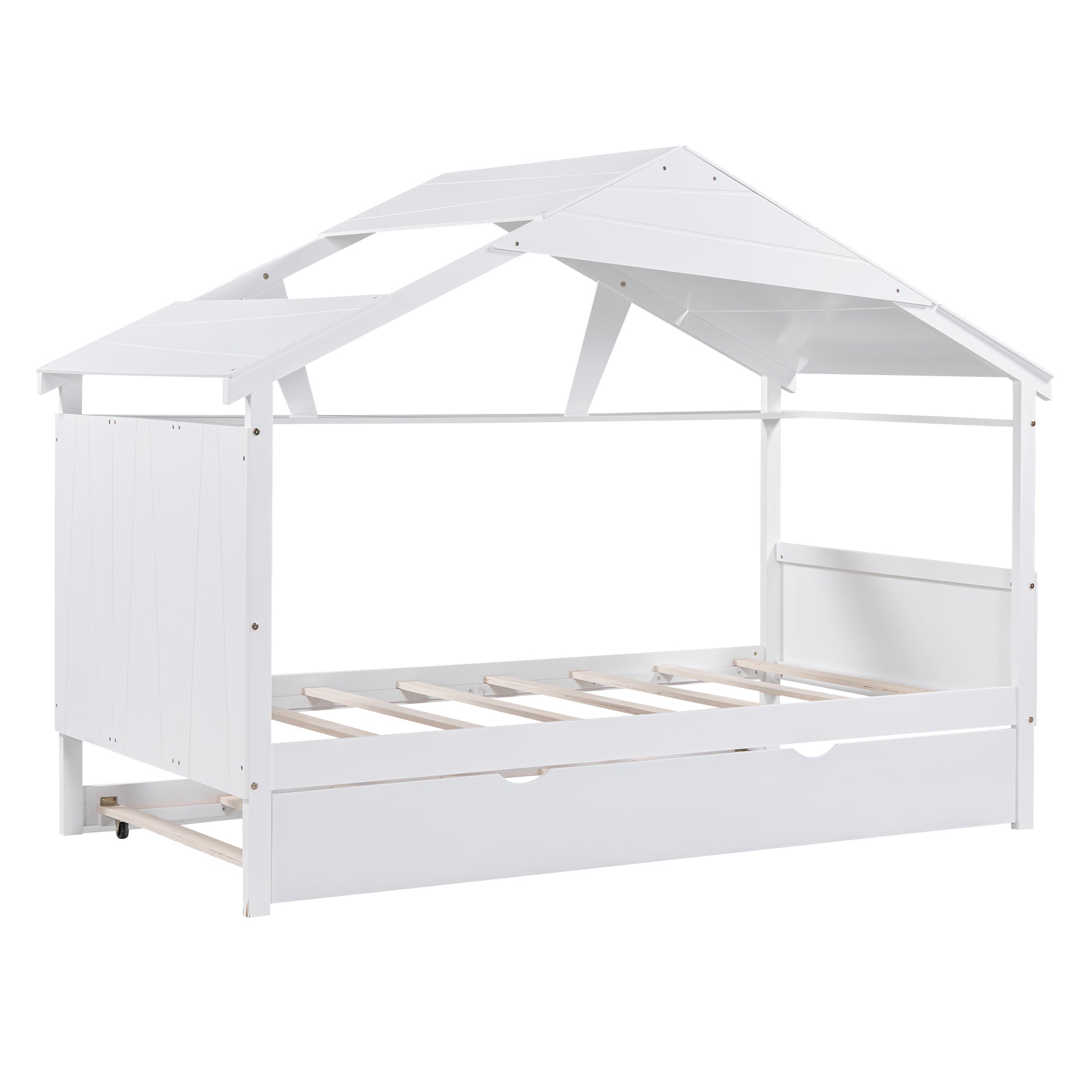 Wood Twin Size House Bed with Trundle and Storage, White - Atlantic Fine Furniture Melbourne FL