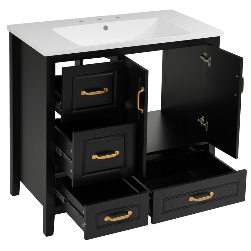 Bathroom Vanity With Sink, Soft Closing Doors & Drawers, Metal Handles