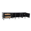 Rattan TV Stand With 3 Cabinets & 2 Drawers, Rattan-Inspired Media Console Table For Tvs Up To 80'', LED Light Entertainment Center, TV Cabinet For Living Room - Black