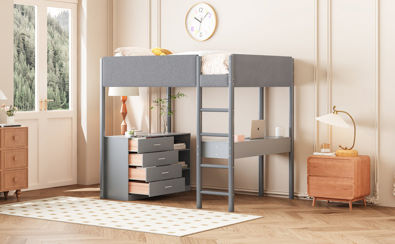 Full Size Teddy FleeceLoft Bed Wood Bed, Gray