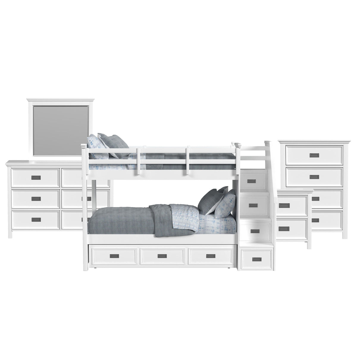 Hampton Kids Bunk With Staircase And Trundle Bedroom Set in Black by Elements International, view 8