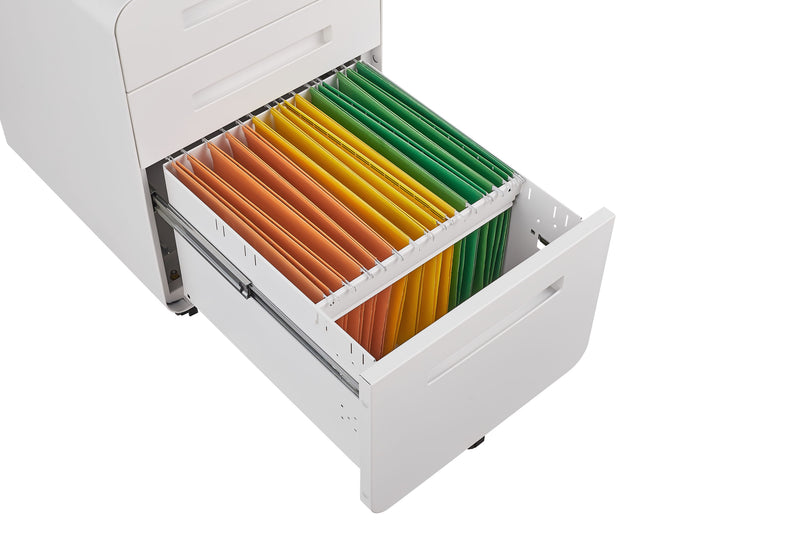 3 Drawer Mobile File Cabinet Under Desk Office, Simple Style Versatile Storage Cabinet For Legal / Letter / A4 Files, 5 Wheel Design Anti-Tilting Cold Rolled Steel Waterproof Moisture-Proof