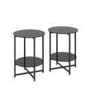 JWS Tempered Glass End Table (Set of 2), Round Coffee Table For Bedroom Living Room Office - Black