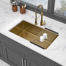 Gold Finish Undermount Stainless Steel Kitchen Sink 32" X 19" 16 Gauge Deep Single Bowl