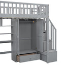 Loft Bed With Bookshelf, Drawers, Desk, And Wardrobe