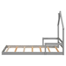 Twin House-Shaped Headboard Floor Bed with Handrails ,slats,Grey