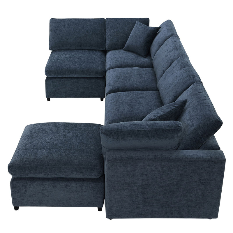 Modern Modular Cloud Sofa Bed, 6 Seat Chenille Sectional Couch Set With Ottoman, Free Combination, Convertible U Shaped Sleeper Sofa For Living Room