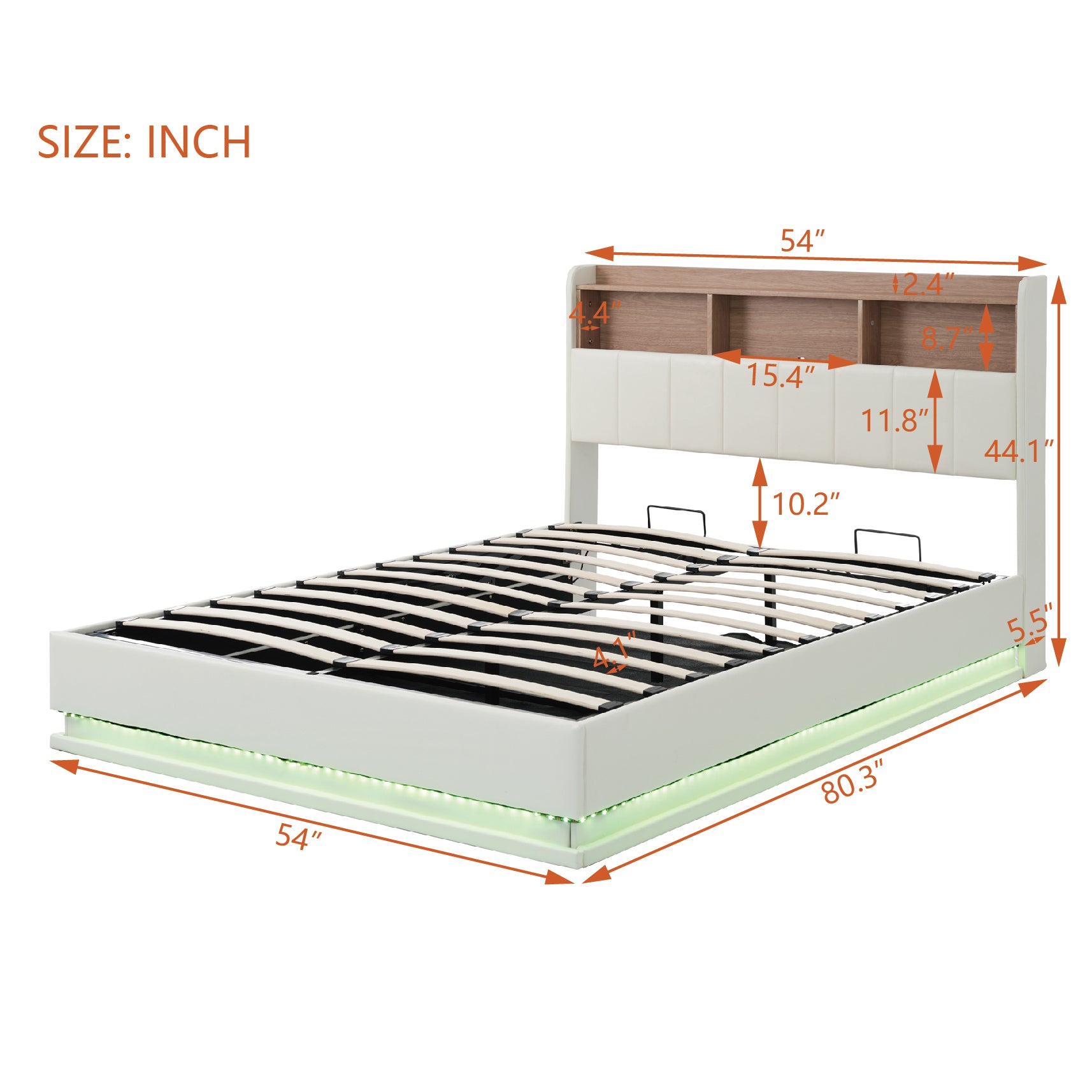 Full Size  Upholstered Platform Bed with Storage Headboard and Hydraulic Storage System, PU Storage Bed with LED Lights and USB charger, White - Atlantic Fine Furniture Melbourne FL