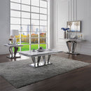 Satinka - Coffee Table - Light Gray Printed Faux Marble Top & Mirrored Silver