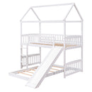 Twin Over Twin Bunk Bed with Slide, House Bed with Slide, White(OLD SKU: LT000214AAK)