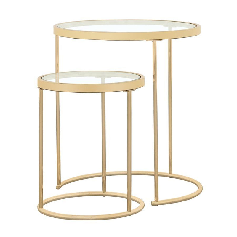 Maylin - 2 Piece Round Glass Top Nesting Tables - Gold