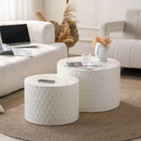 Minimalist Honeycomb Nesting Coffee Table Set, Round Drum Circle Table (Set of 2) - Beige