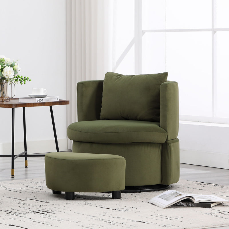 Upholstered Barrel Accent Chair With Ottoman, Living Room Side Chair With Storage, Single Sofa Armchair