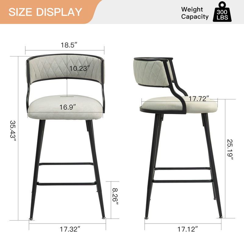 26'' Counter Height Bar Stools PU Cover (Set of 2)