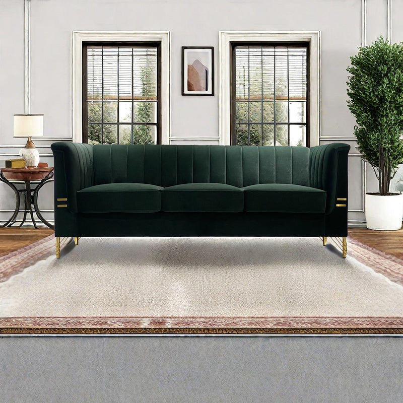 Modern Chenille Sofa, Upholstered Couch With Bolster Armrest, 3-Seat Sofa For Living Room, Bedroom, Office, Apartment, Dorm