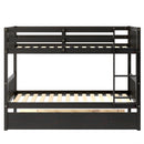 Twin Over Twin Bunk Beds with Trundle, Solid Wood Trundle Bed Frame with Safety Rail and Ladder, Kids/Teens Bedroom, Guest Room Furniture, Can Be converted into 2 Beds,Espresso