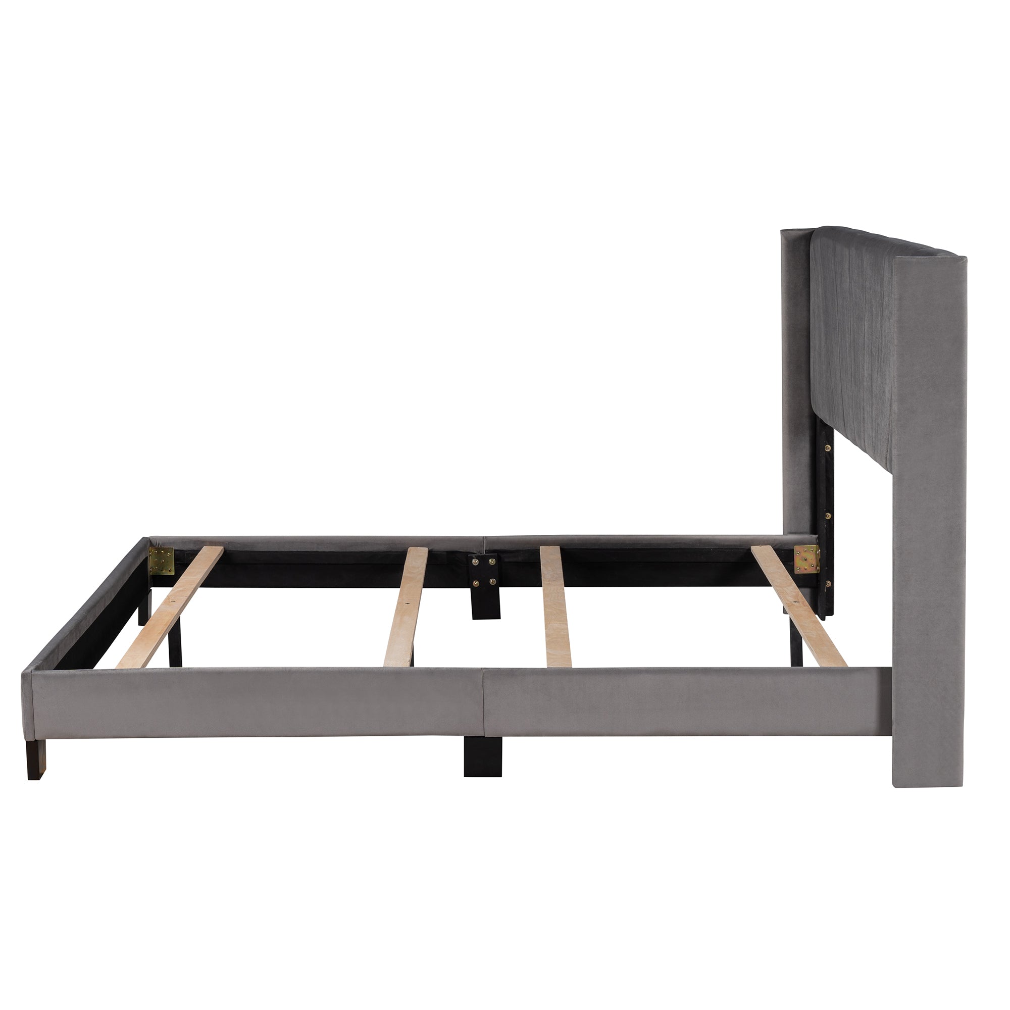 Queen Size Velvet Upholstered Platform Bed, Box Spring Needed - Gray - Atlantic Fine Furniture Melbourne FL