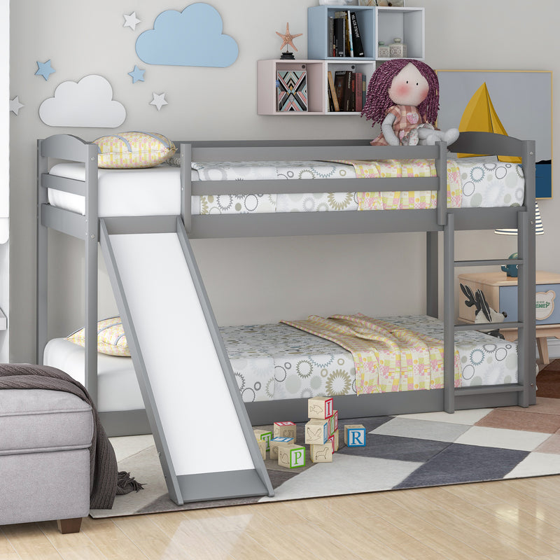 Twin over Twin Bunk Bed with Convertible Slide and Ladder , Gray(Old SKU:WF281725AAE)