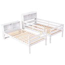 Twin Over Twin Bunk Beds with Bookcase Headboard, Solid Wood Bed Frame with Safety Rail and Ladder, Kids/Teens Bedroom, Guest Room Furniture, Can Be converted into 2 Beds, White