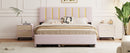 Upholstered Platform Bed With 2 Drawers And 1 Trundle, Classic Strip Headboard Design