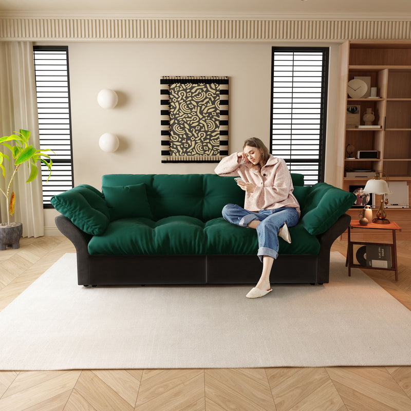Queen Pull Out Sofa Bed, 3 In 1 Convertible Sleeper Tufted With 2 Soft Pillows