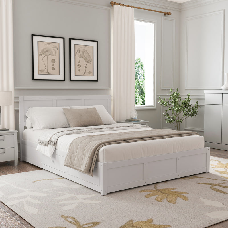 Luxury Queen Size Wood Platform Bed with Hydraulic Storage System and 2 Drawers,Streamlined Headboard & Footboard, White